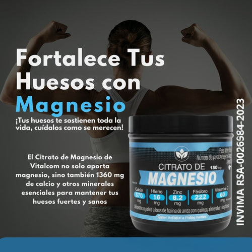 Citrato de Magnesio X500 - Magnesio + Calcio + Zinc + Vitamina C en Polvo