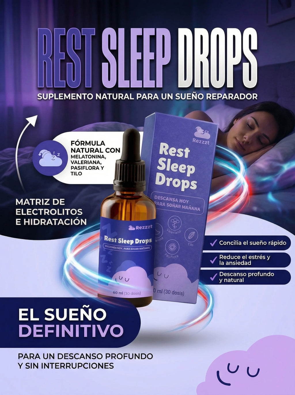 Rest Sleep Drops - Gotas para Dormir con Melatonina, Valeriana, Tila y Pasiflora