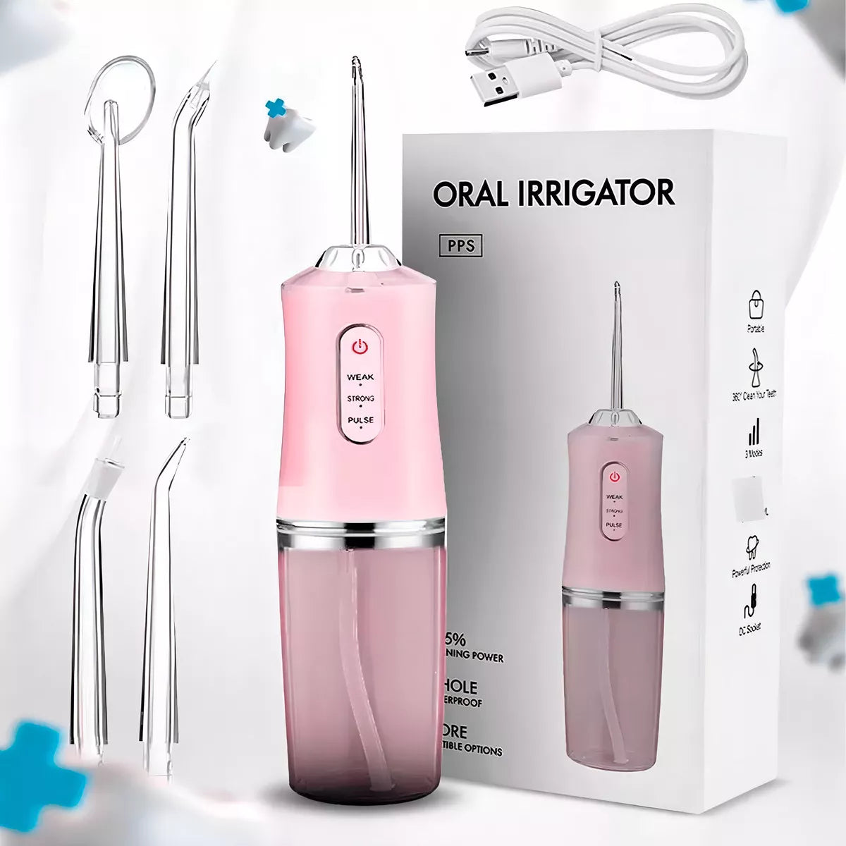 Irrigador Bucal Recargable con Presion Ajustable | Verde, Rosado y Blanco