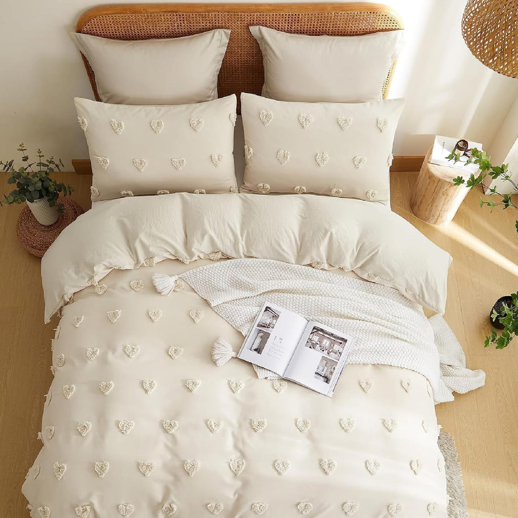 Funda Duvet Harmony Love King - Corazones en Relieve Tono Beige