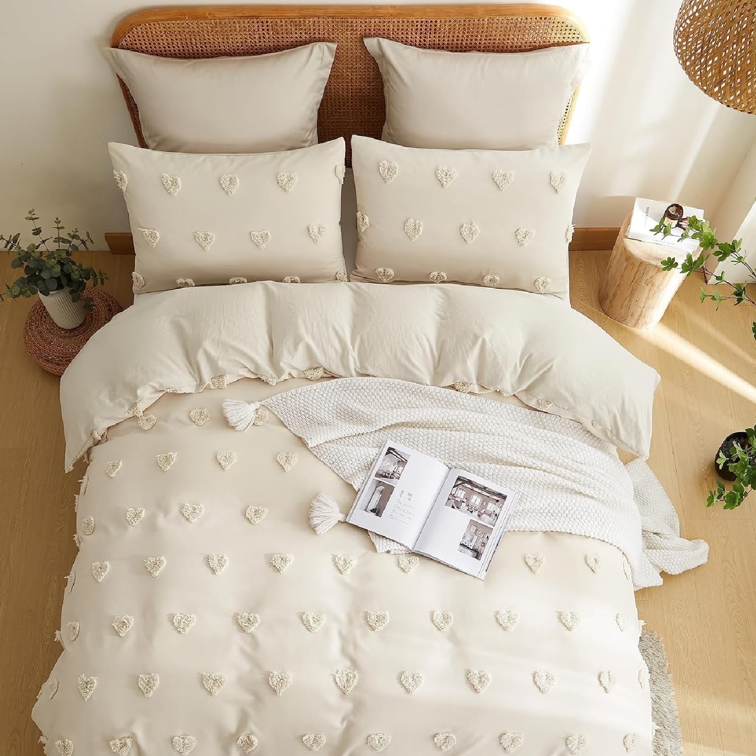 Funda Duvet Harmony Love King - Corazones en Relieve Tono Beige