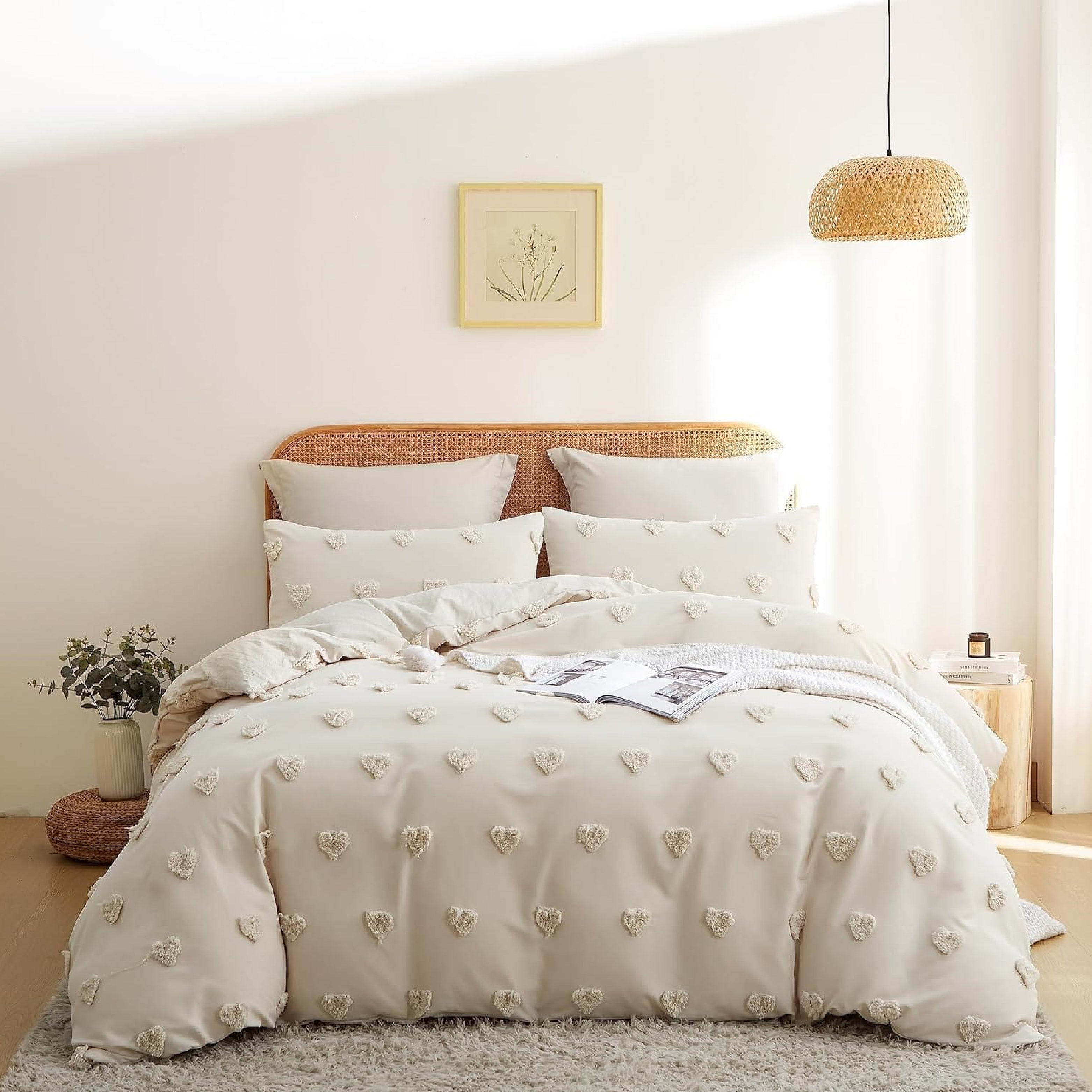 Funda Duvet Harmony Love King - Corazones en Relieve Tono Beige
