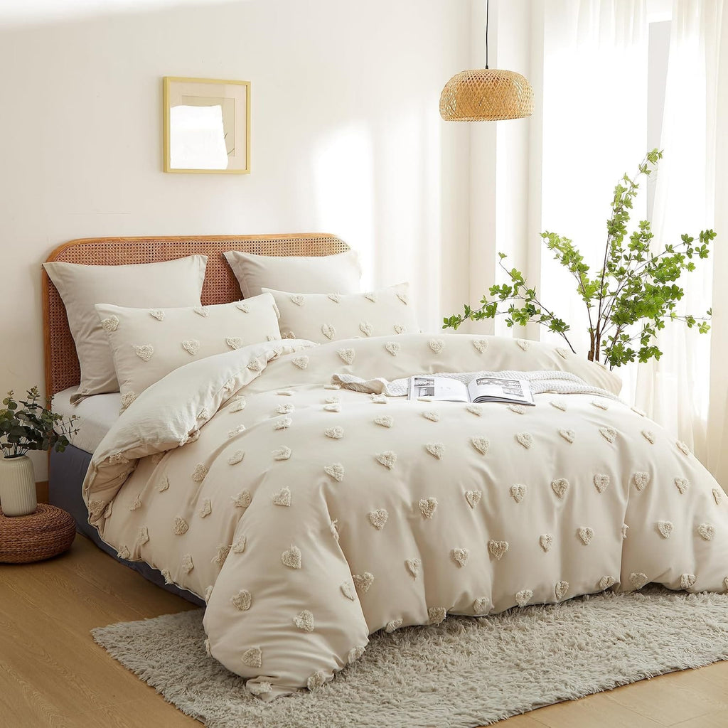 Funda Duvet Harmony Love King - Corazones en Relieve Tono Beige