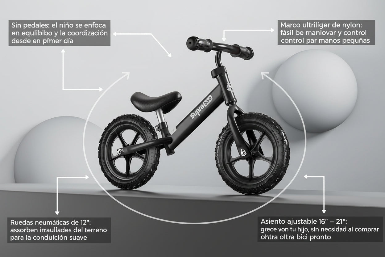 Bicicleta de Equilibrio para Niños 12" | Sin Pedales | 2 a 6 Años