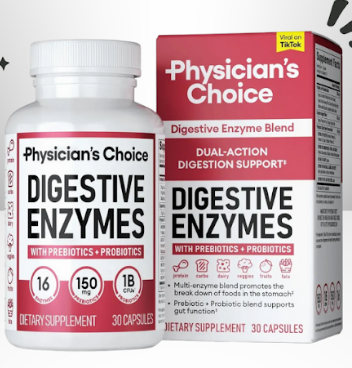 Enzimas Digestivas Physician's Choice — 16 Enzimas + Prebióticos y Probióticos | 30 Cápsulas