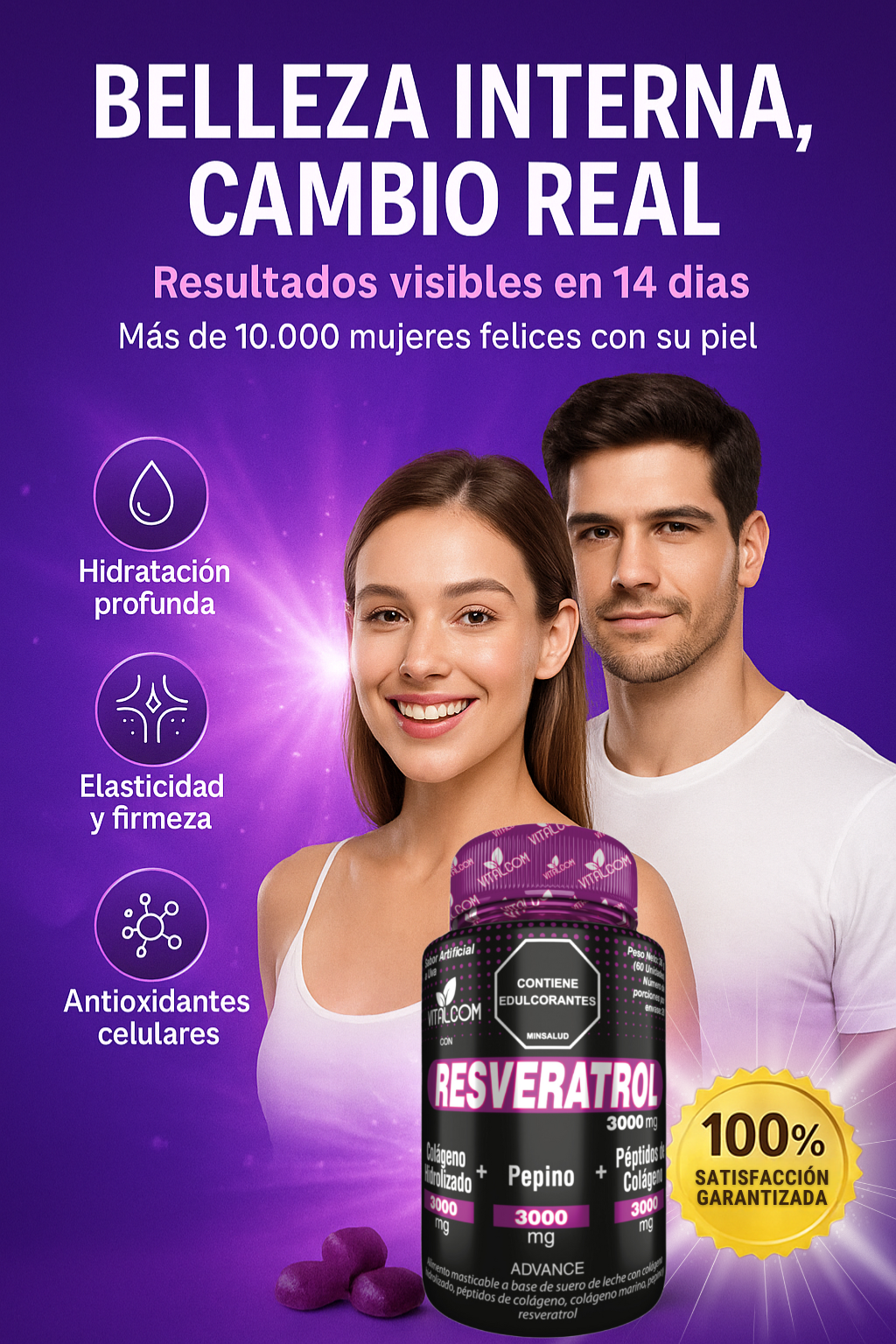 Resveratrol Vitalcom x60 - Antioxidante, Colágeno y Vitaminas para Piel y Bienestar