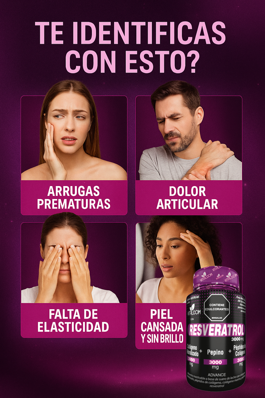 Resveratrol Vitalcom x60 - Antioxidante, Colágeno y Vitaminas para Piel y Bienestar