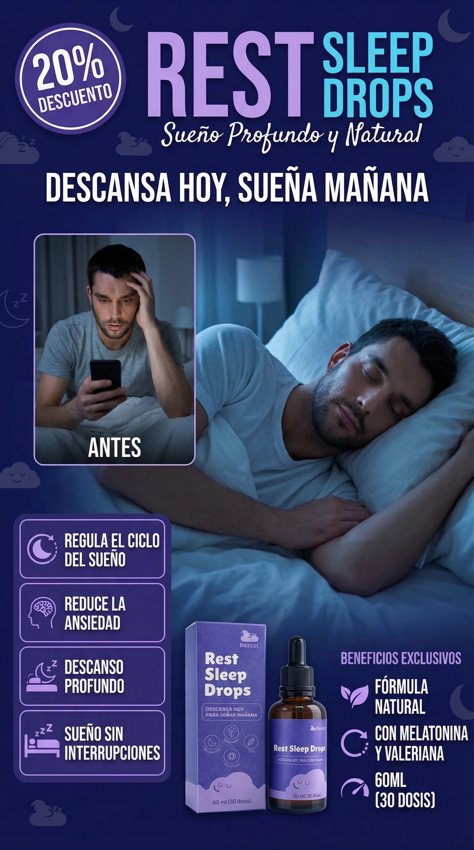 Rest Sleep Drops - Gotas para Dormir con Melatonina, Valeriana, Tila y Pasiflora