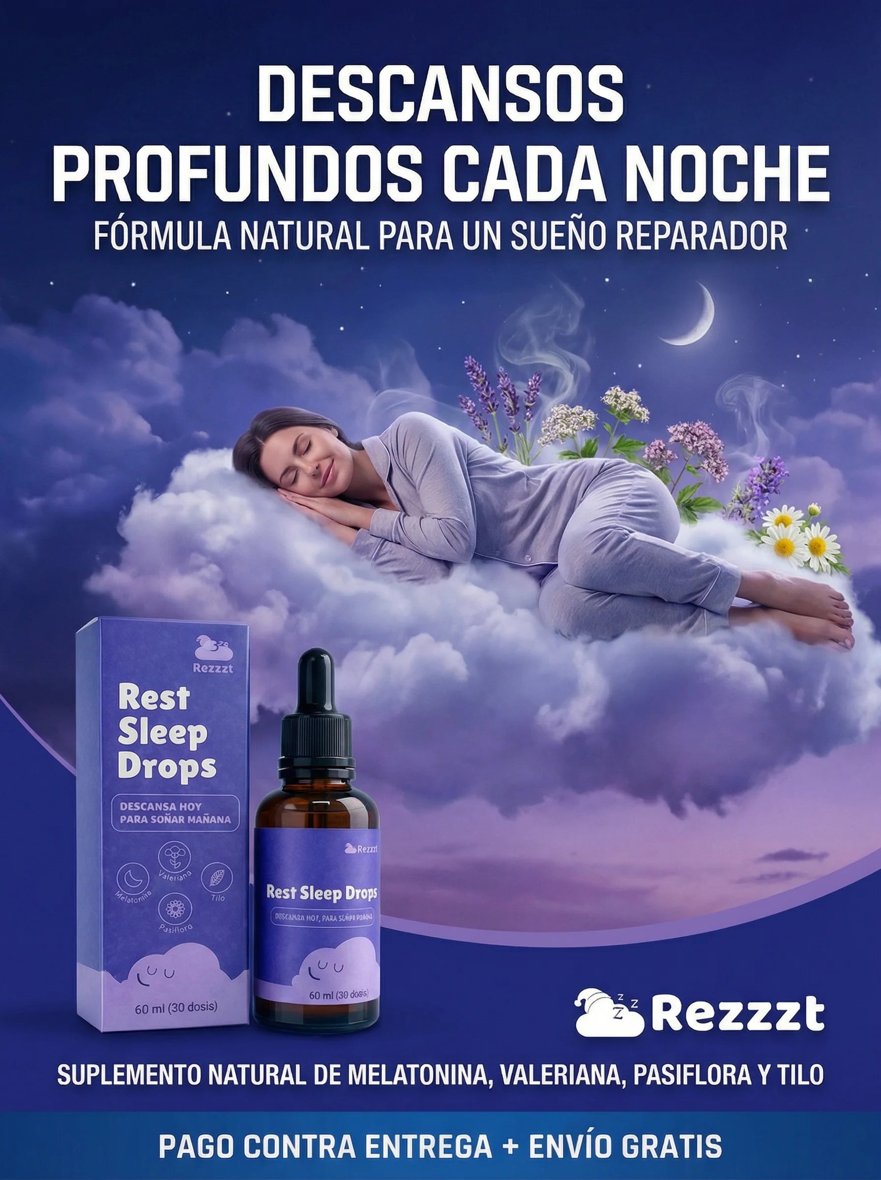 Rest Sleep Drops - Gotas para Dormir con Melatonina, Valeriana, Tila y Pasiflora