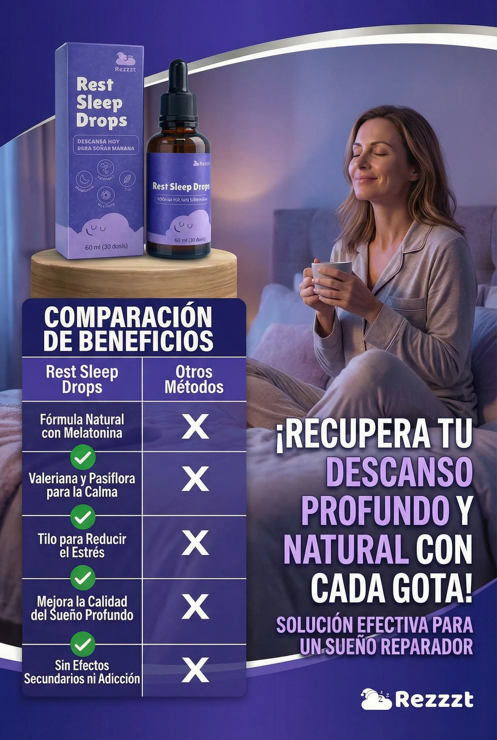 Rest Sleep Drops - Gotas para Dormir con Melatonina, Valeriana, Tila y Pasiflora