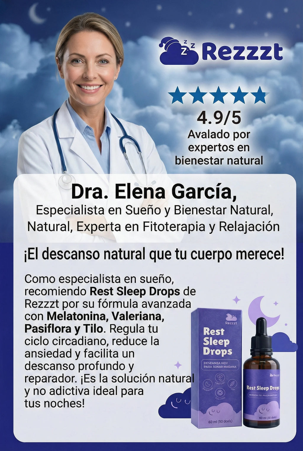 Rest Sleep Drops - Gotas para Dormir con Melatonina, Valeriana, Tila y Pasiflora