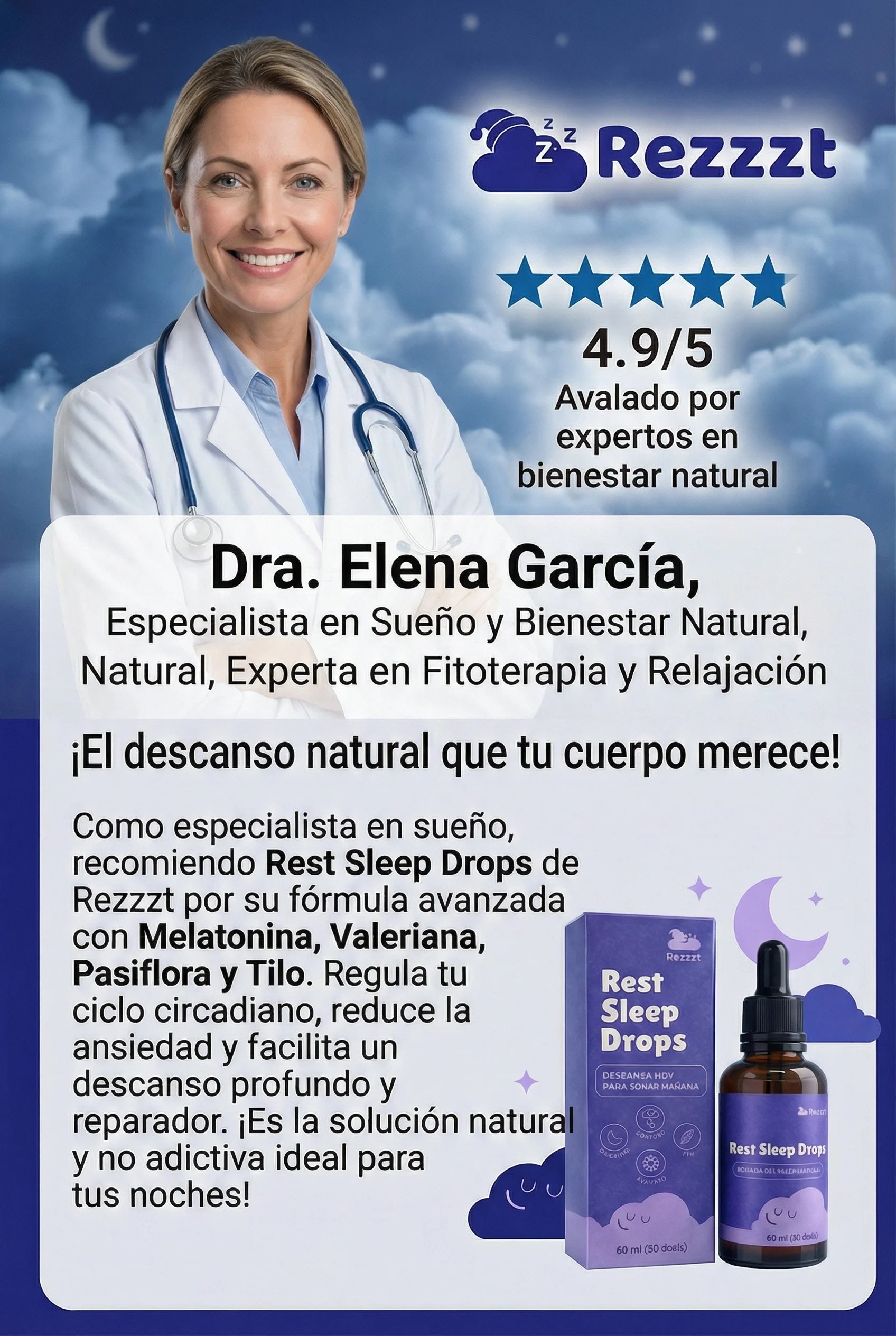 Rest Sleep Drops - Gotas para Dormir con Melatonina, Valeriana, Tila y Pasiflora