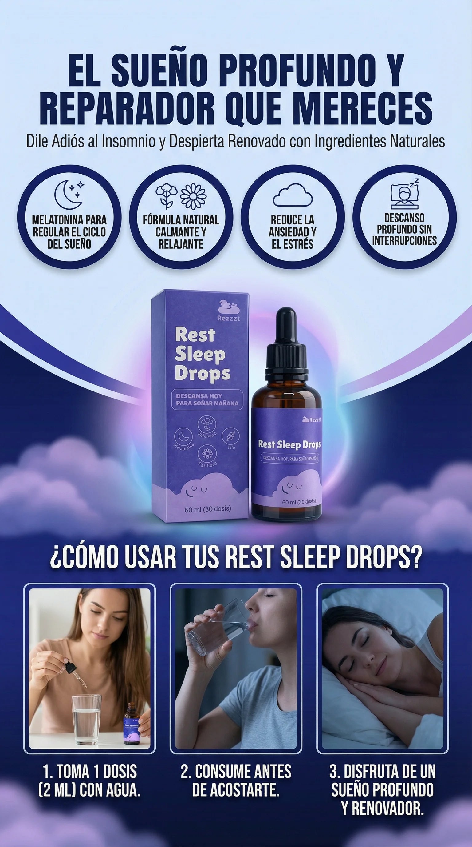 Rest Sleep Drops - Gotas para Dormir con Melatonina, Valeriana, Tila y Pasiflora