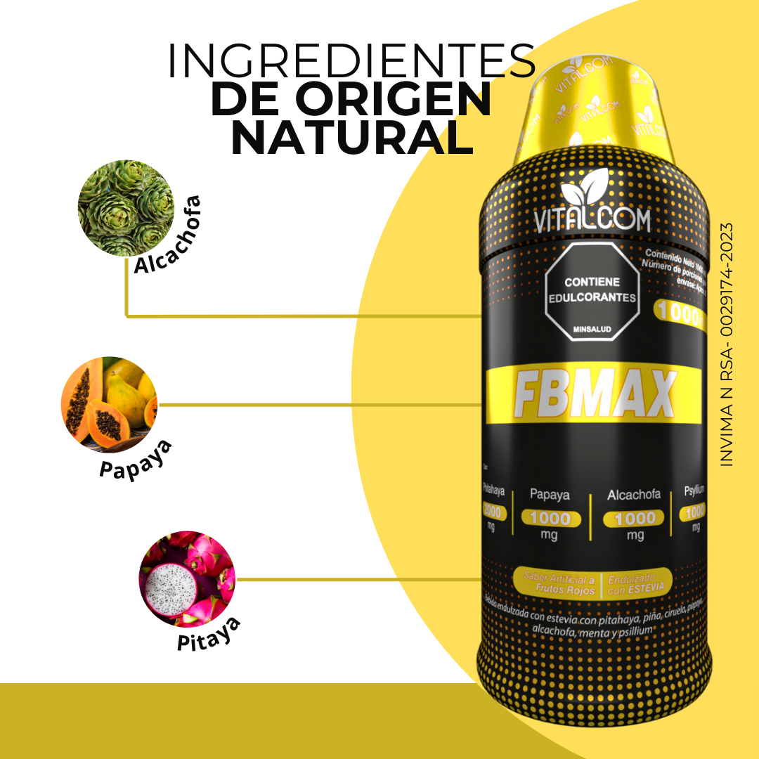 FBMAX 1000ml – Bebida Funcional Digestiva con Papaya, Alcachofa, Pitahaya y Psyllium | Vitalcom
