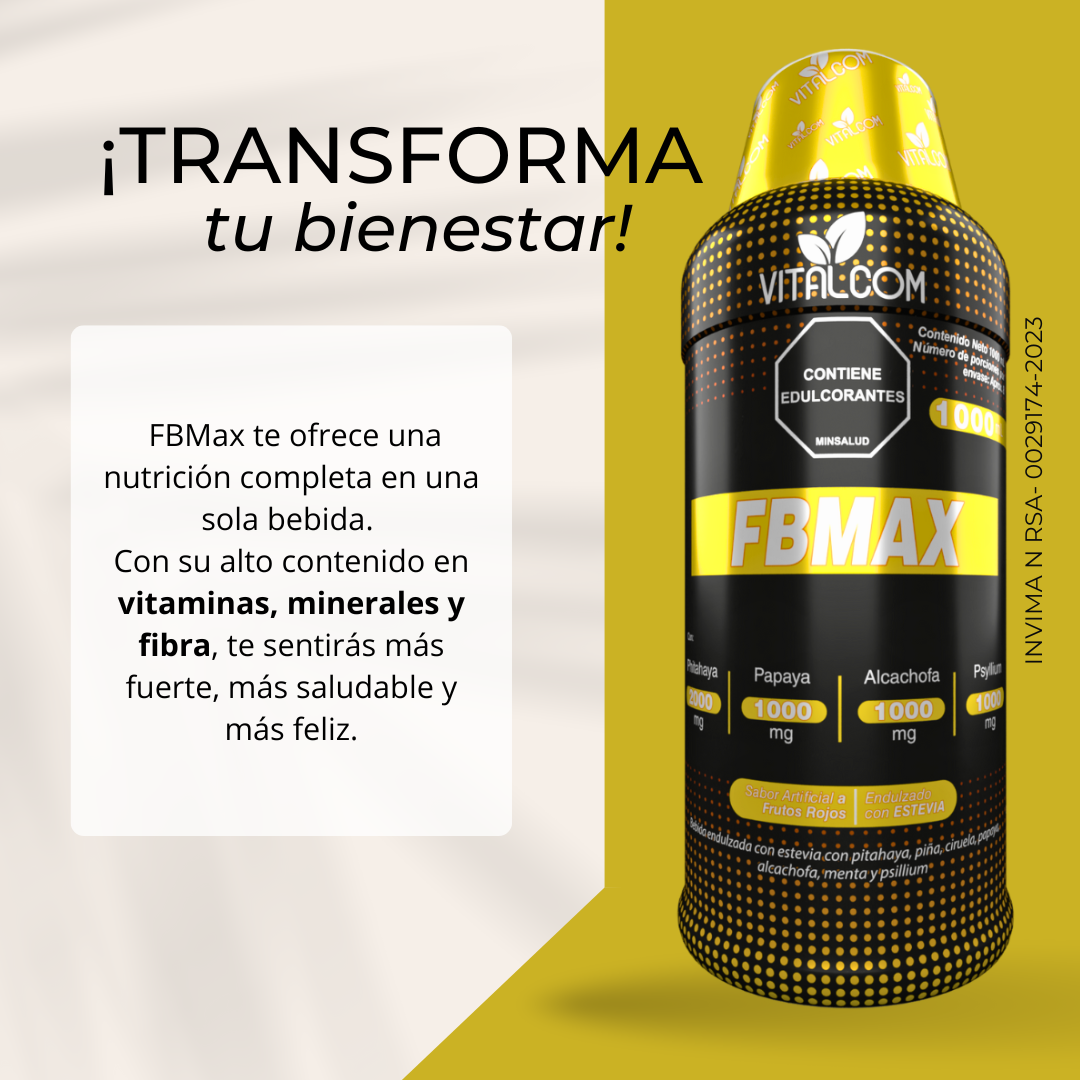 FBMAX 1000ml – Bebida Funcional Digestiva con Papaya, Alcachofa, Pitahaya y Psyllium | Vitalcom