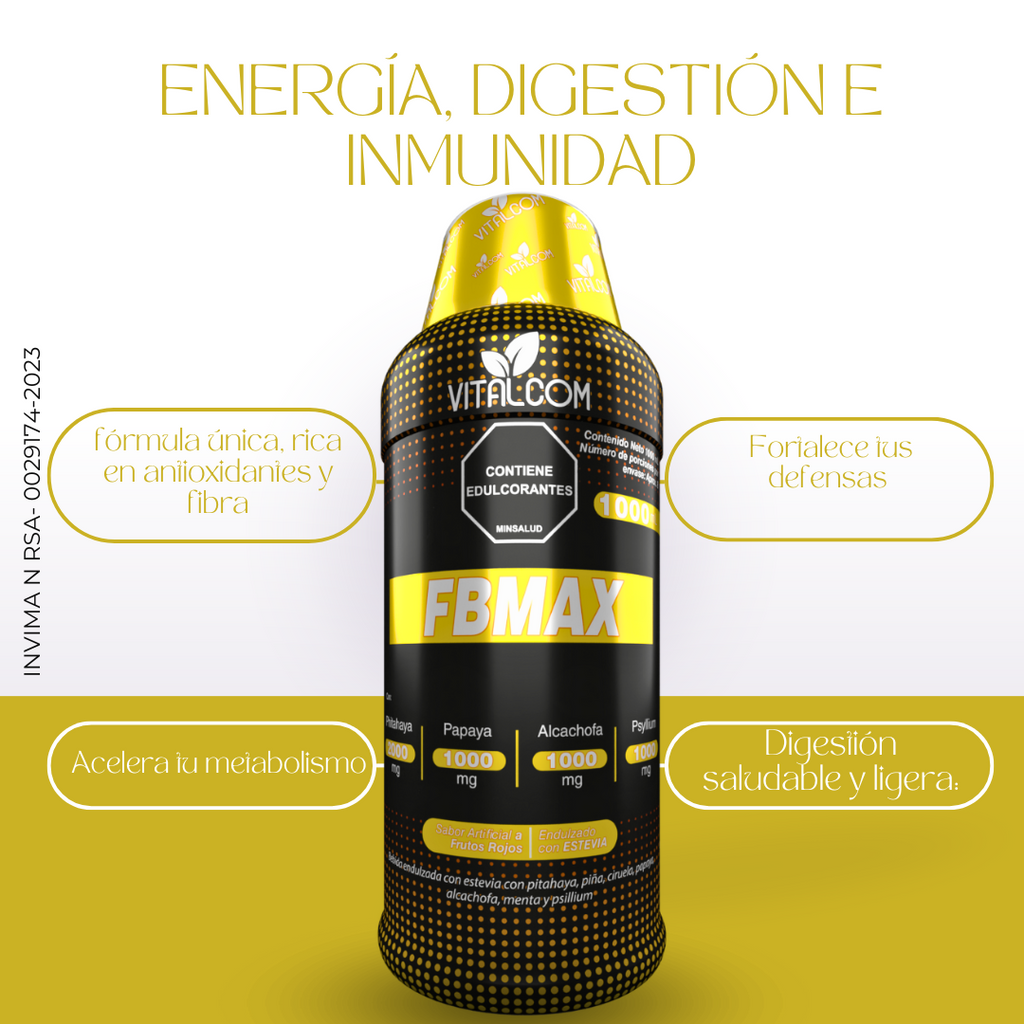 FBMAX 1000ml – Bebida Funcional Digestiva con Papaya, Alcachofa, Pitahaya y Psyllium | Vitalcom