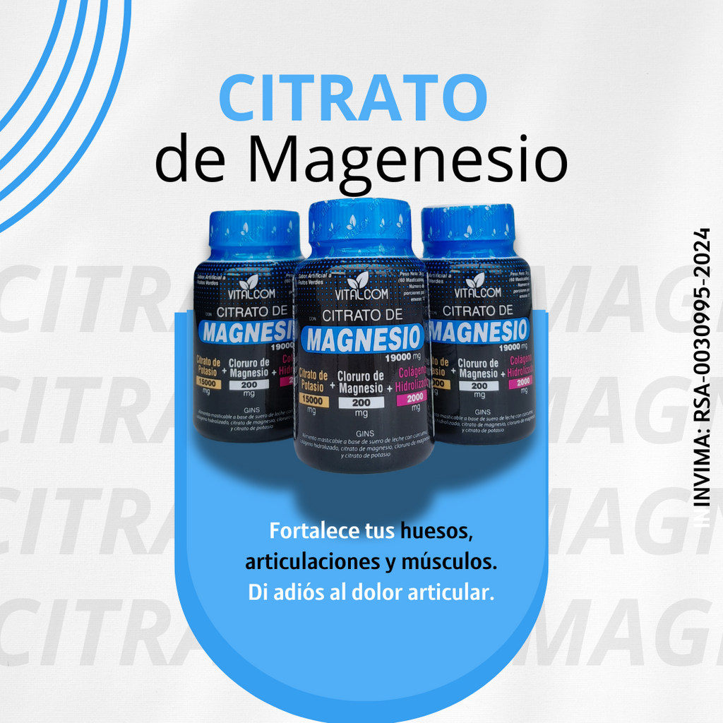 Citrato de Magnesio x60 - Relajación Muscular, Huesos Fuertes y Sistema Nervioso