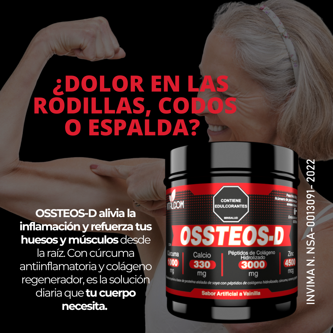 OSSTEOS-D | Suplemento en Polvo para Articulaciones y Huesos con Colágeno, Cúrcuma y Calcio