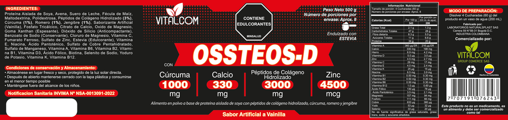 OSSTEOS-D | Suplemento en Polvo para Articulaciones y Huesos con Colágeno, Cúrcuma y Calcio