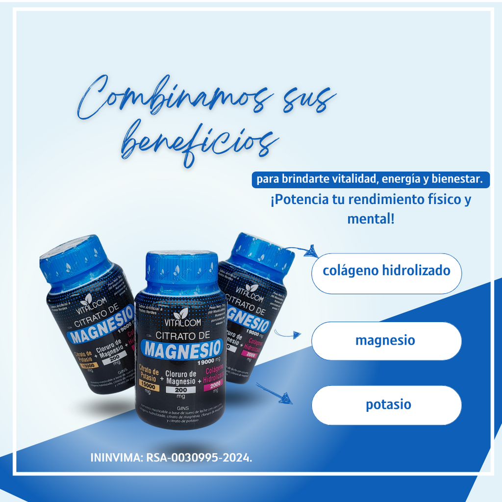 Citrato de Magnesio x60 - Relajación Muscular, Huesos Fuertes y Sistema Nervioso
