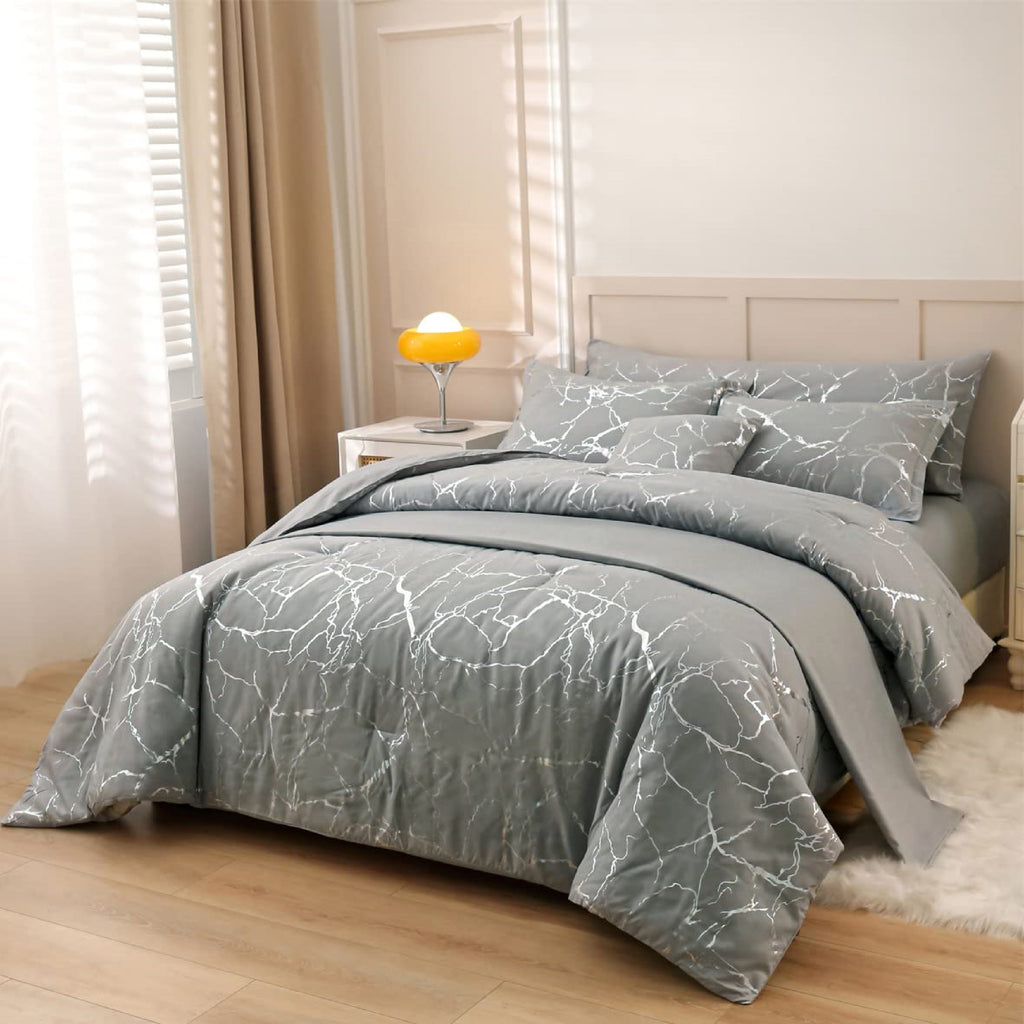 Funda Duvet Línea Gold Doble Plata - Diseño Mármol con Efecto Plateado