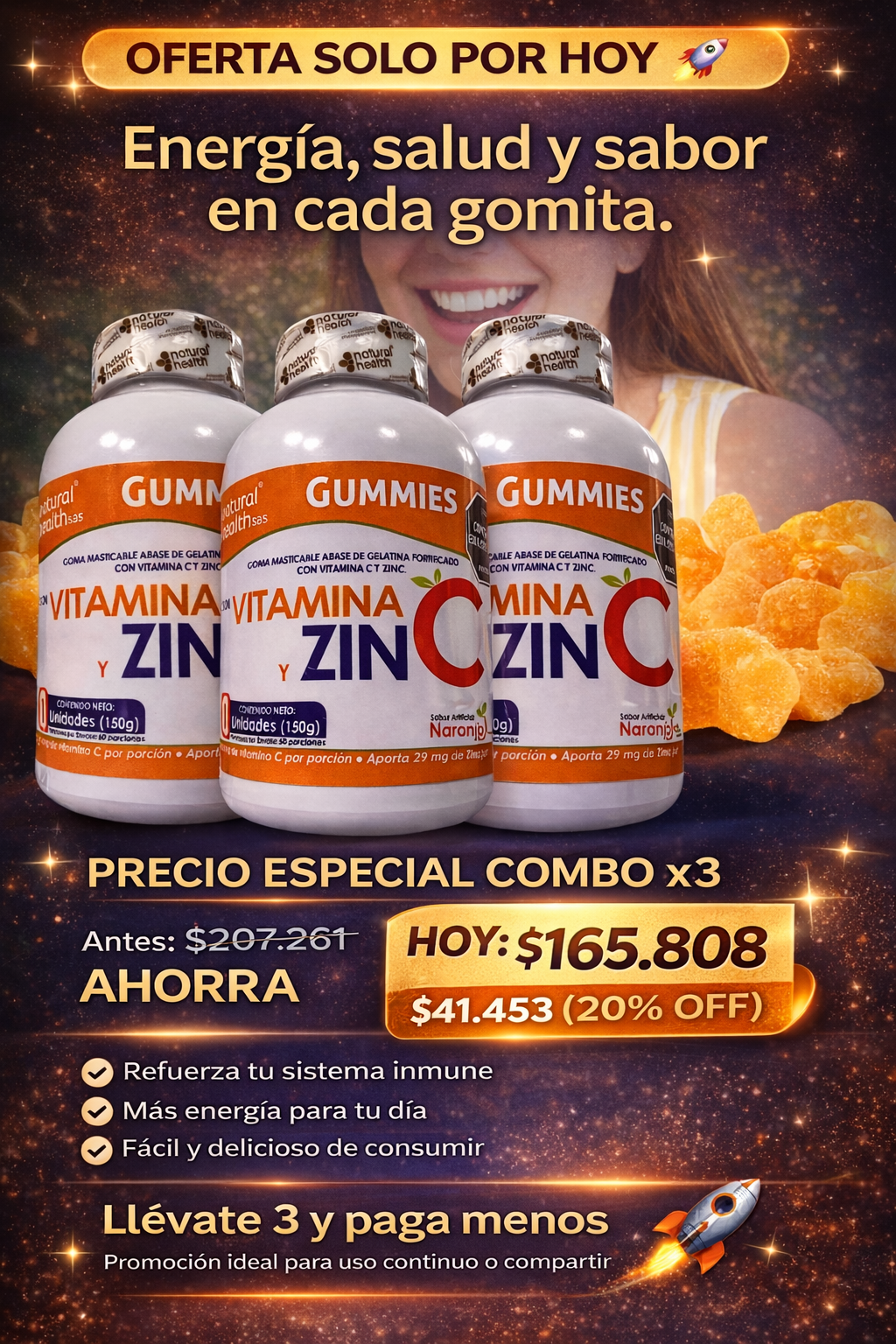 Gummies de Vitamina C y Zinc x60 - Refuerzo Inmunológico Diario