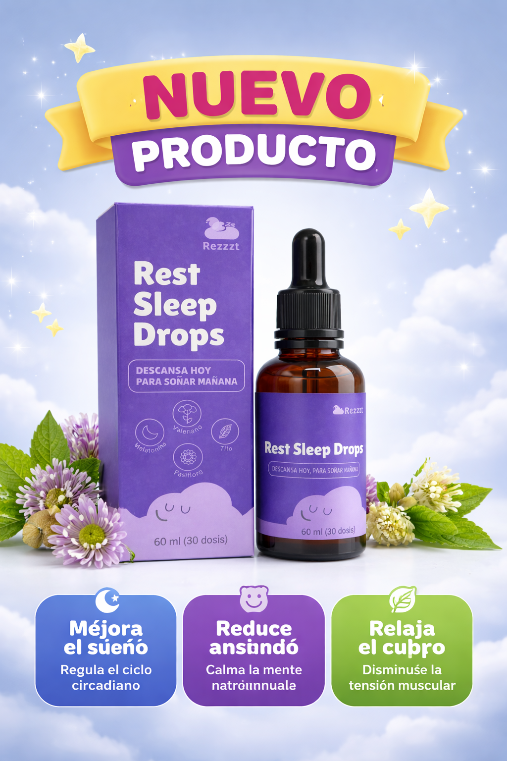 Rest Sleep Drops - Gotas para Dormir con Melatonina, Valeriana, Tila y Pasiflora